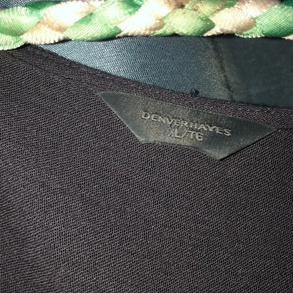 Denver Hayes XL black Boxy Tank Top- 100% Rayon, lace insert at bottom. - Picture 5 of 8